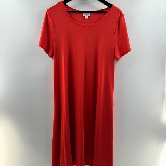 LuLaRoe Dresses & Skirts - LuLaRoe Carley Dress Solid Red Ribbed Swing Dress Size Small